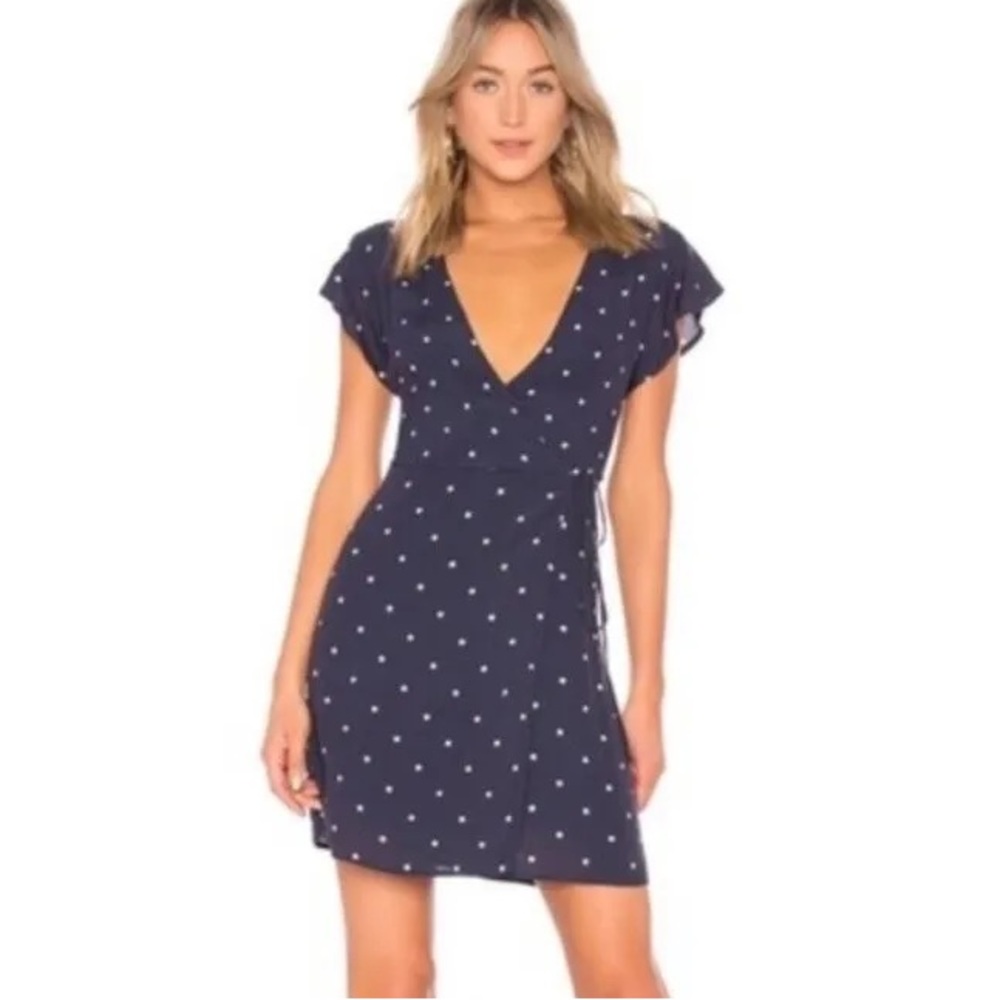 Rails Brenna True Wrap Mini Dress in Navy with White Micro Dot